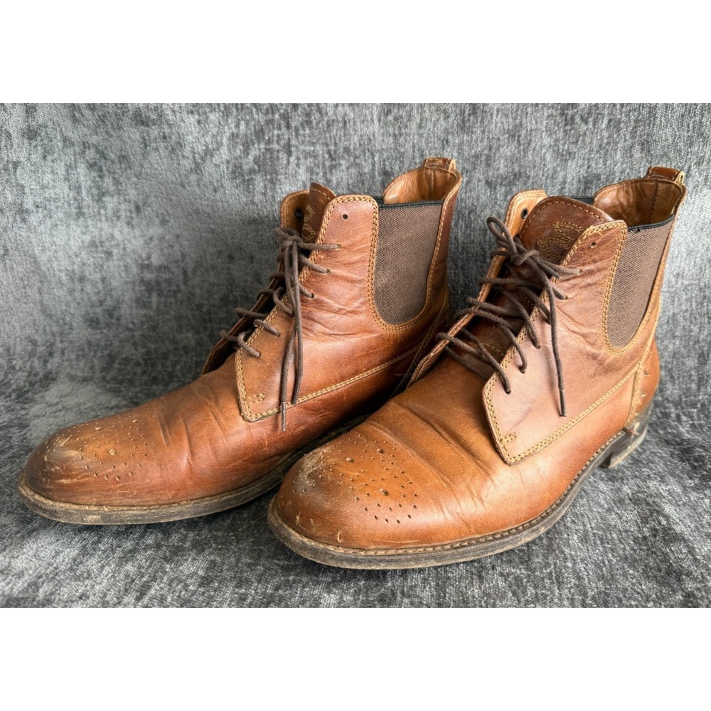 Mens Sz 8.5B Ariat Two24 Brown Leather Boots Lace Up Chelsea Elastic Side Panel